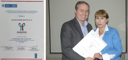 Juan Felipe Montoya, vicepresidente de recursos humanos de Grupo Éxito y  Alicia Arango Olmos ministra del trabajo